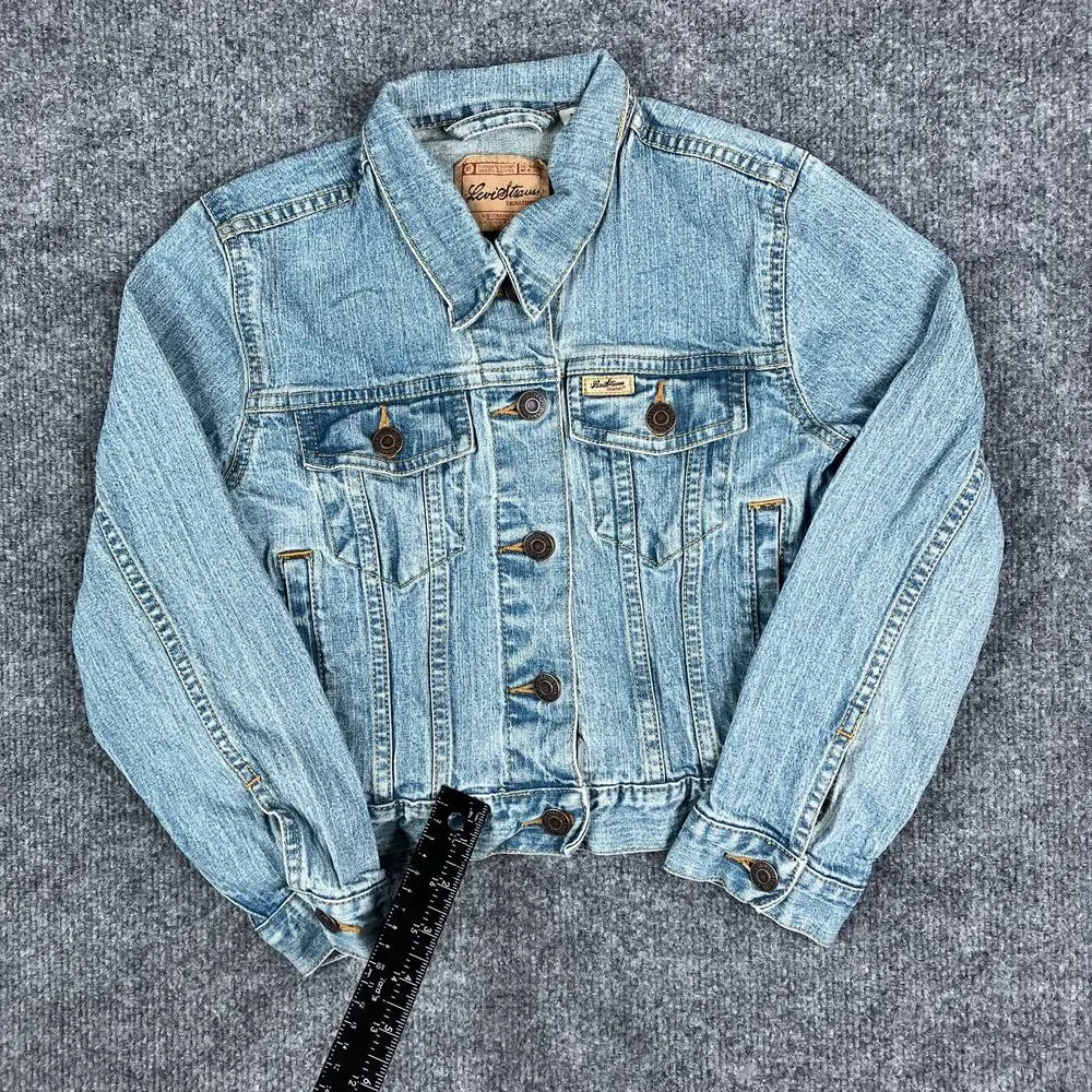 Levi Strauss Jacket Girls M Blue Denim Button Front Trucker Jean Western Style